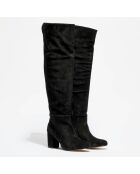 Bottes en Velours de Cuir noires - Talon 7.5 cm