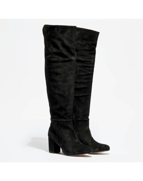 Bottes en Velours de Cuir noires - Talon 7.5 cm