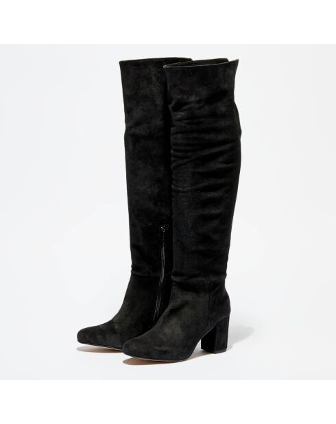 Bottes en Velours de Cuir noires - Talon 7.5 cm