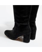 Bottes en Velours de Cuir noires - Talon 7.5 cm