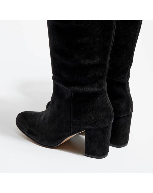 Bottes en Velours de Cuir noires - Talon 7.5 cm