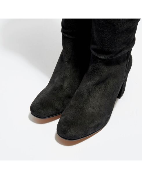 Bottes en Velours de Cuir noires - Talon 7.5 cm