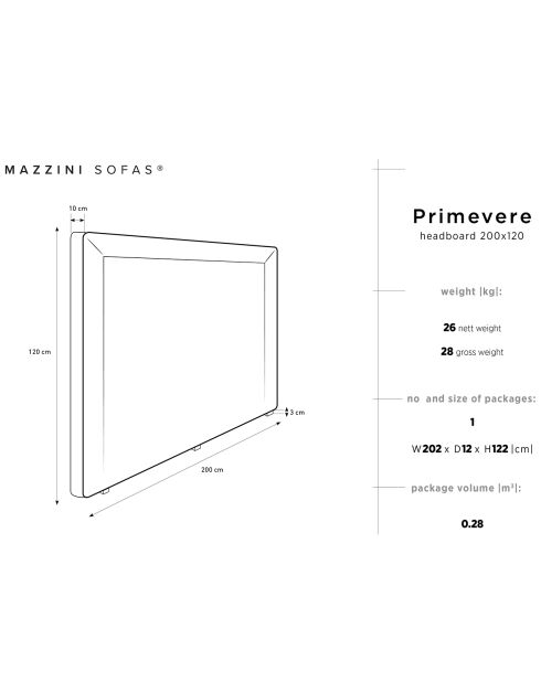 Tête de lit en Velours Primevere beige - 200x10x120 cm