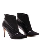 Botines Flavia de piel y piel aterciopelada negros, tacón de 8 cm
