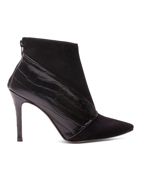 Bottines en Cuir et Velours de Cuir Flavia noires - Talon 8 cm