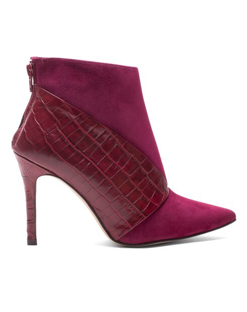 Bottines en Cuir et Velours de Cuir Flavia bordeaux - Talon 8 cm