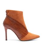 Bottines en Cuir et Velours de Cuir Flavia cognac - Talon 8 cm