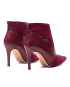 Bottines en Cuir et Velours de Cuir Flavia bordeaux - Talon 8 cm