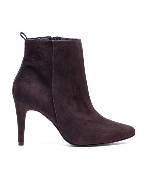 Bottines en Velours de Cuir Greta truffe - Talon 7.5 cm