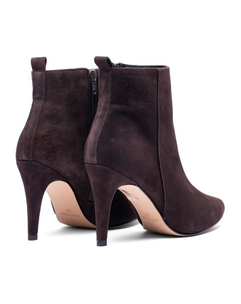 Bottines en Velours de Cuir Greta truffe - Talon 7.5 cm