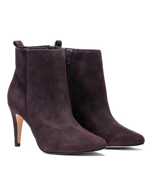 Bottines en Velours de Cuir Greta truffe - Talon 7.5 cm