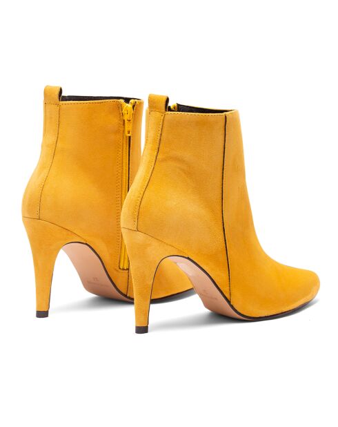 Bottines en Velours de Cuir Greta miel - Talon 7.5 cm