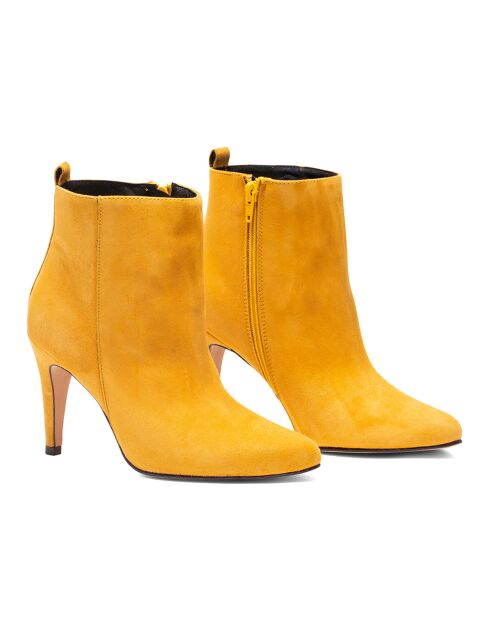 Bottines en Velours de Cuir Greta miel - Talon 7.5 cm