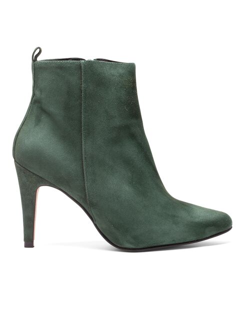 Bottines en Velours de Cuir Greta vert foncé - Talon 7.5 cm