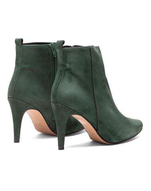 Bottines en Velours de Cuir Greta vert foncé - Talon 7.5 cm
