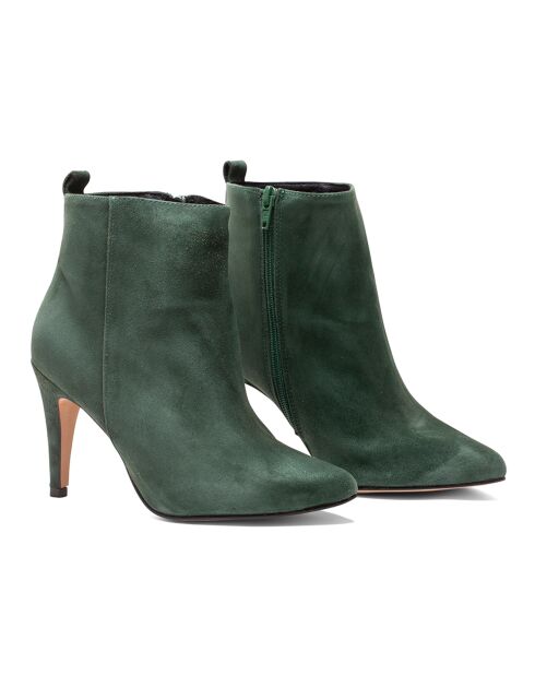 Bottines en Velours de Cuir Greta vert foncé - Talon 7.5 cm