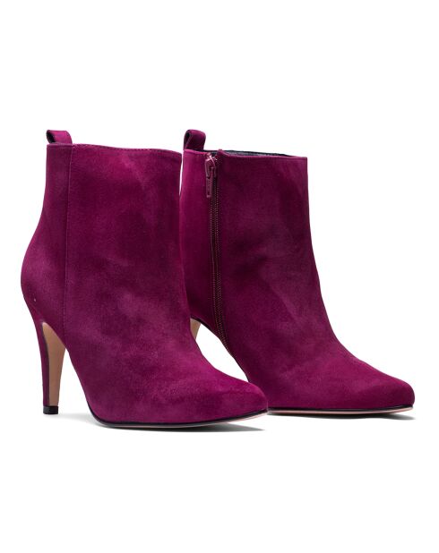Bottines en Velours de Cuir Greta bordeaux - Talon 7.5 cm