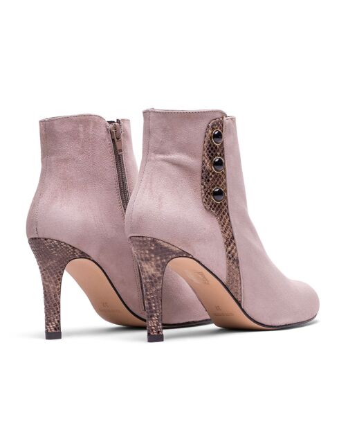 Bottines en Velours de Cuir Ursula taupe - Talon 8.5 cm