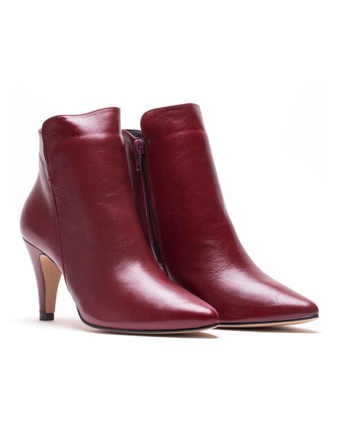 Bottines en Cuir Vera bordeaux - Talon 6 cm