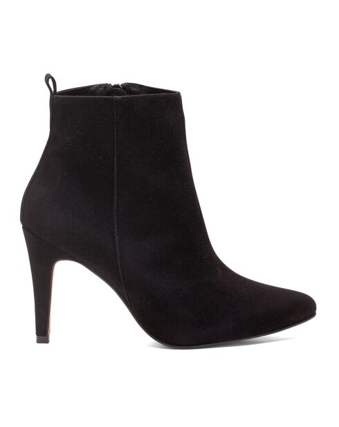 Bottines en Velours de Cuir Wanda noires - Talon 7 cm