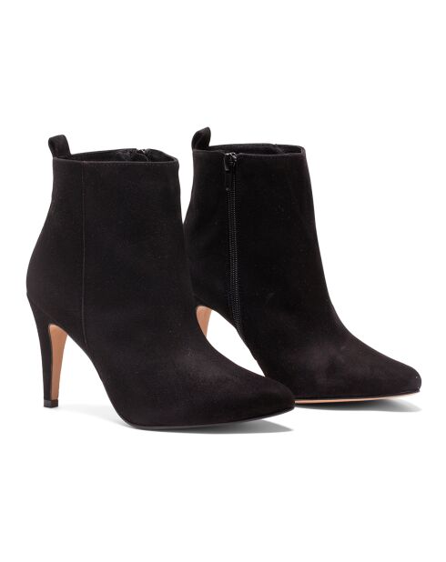 Bottines en Velours de Cuir Wanda noires - Talon 7 cm