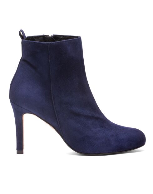 Bottines en Velours de Cuir Wanda marine - Talon 7 cm