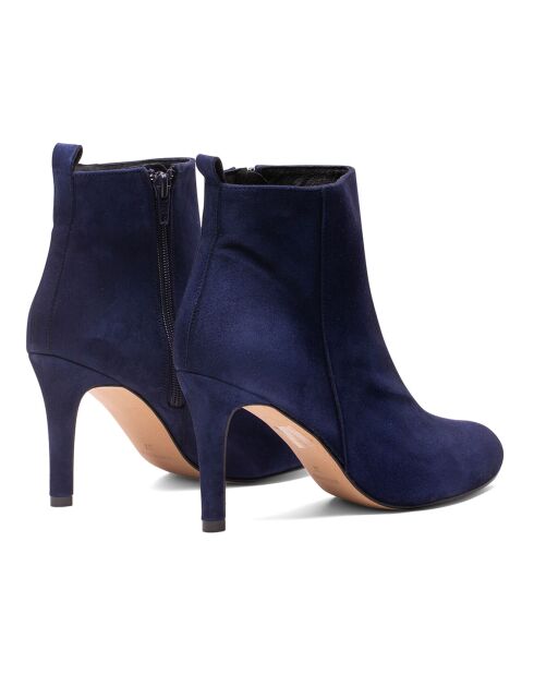 Bottines en Velours de Cuir Wanda marine - Talon 7 cm