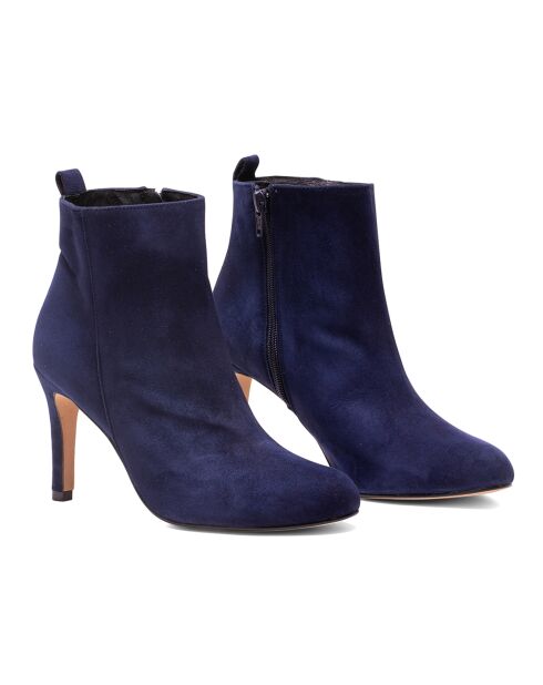 Bottines en Velours de Cuir Wanda marine - Talon 7 cm
