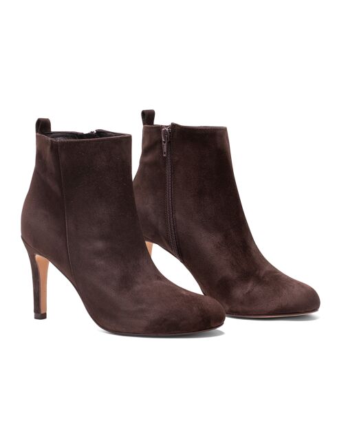 Bottines en Velours de Cuir Wanda marron - Talon 7 cm