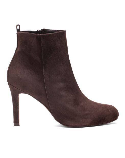 Bottines en Velours de Cuir Wanda marron - Talon 7 cm