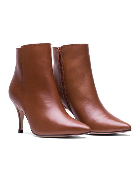 Bottines en Cuir Angelina cognac - Talon 7.5 cm