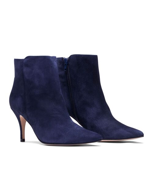Bottines en Velours de Cuir Angelina marine - Talon 7.5 cm