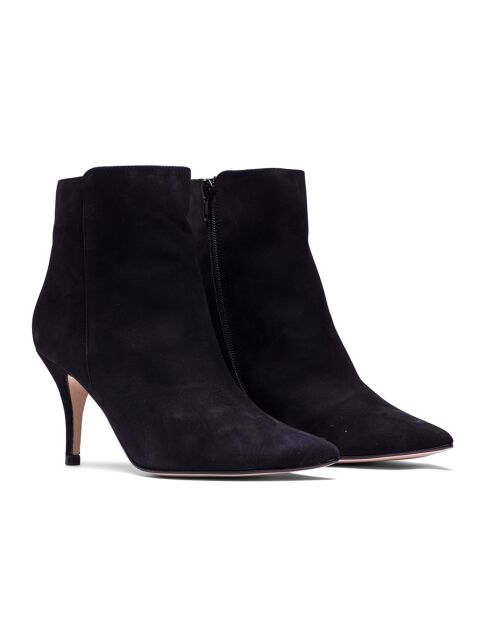 Bottines en Velours de Cuir Angelina noires - Talon 7.5 cm