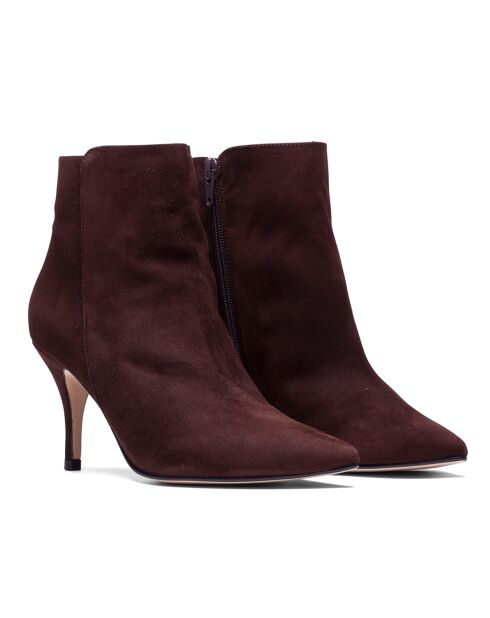 Bottines en Velours de Cuir Angelina marron - Talon 7.5 cm