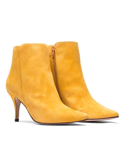 Bottines en Velours de Cuir Angelina miel - Talon 7.5 cm