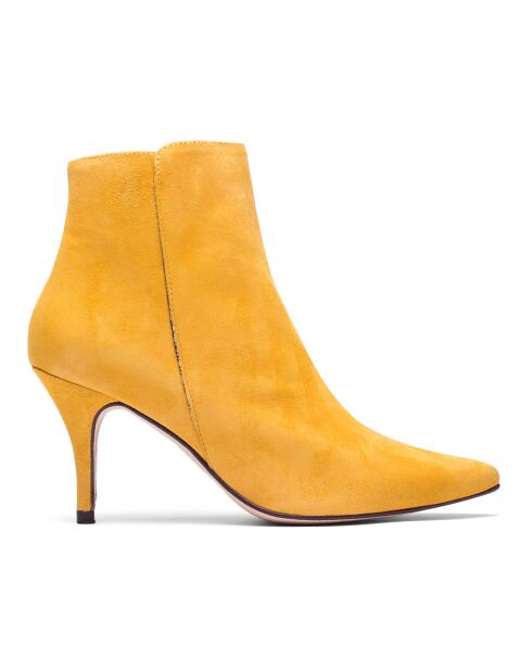 Bottines en Velours de Cuir Angelina miel - Talon 7.5 cm