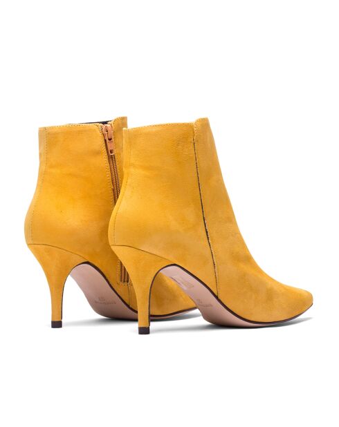 Bottines en Velours de Cuir Angelina miel - Talon 7.5 cm