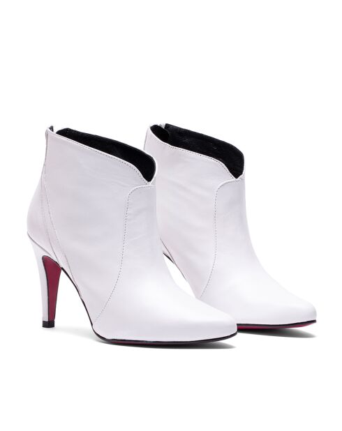Iria Weiße Lederstiefeletten - Absatz 7 cm