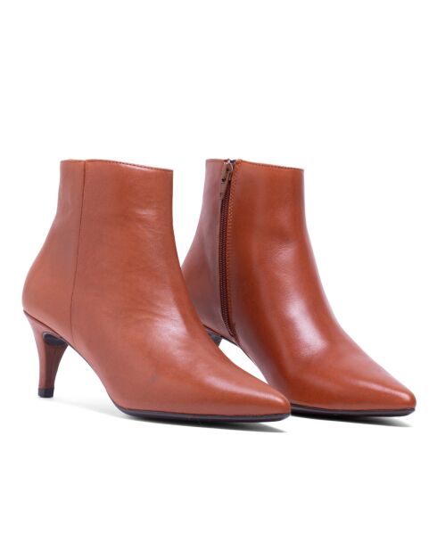 Bottines en Cuir Claudia cognac - Talon 5.5 cm