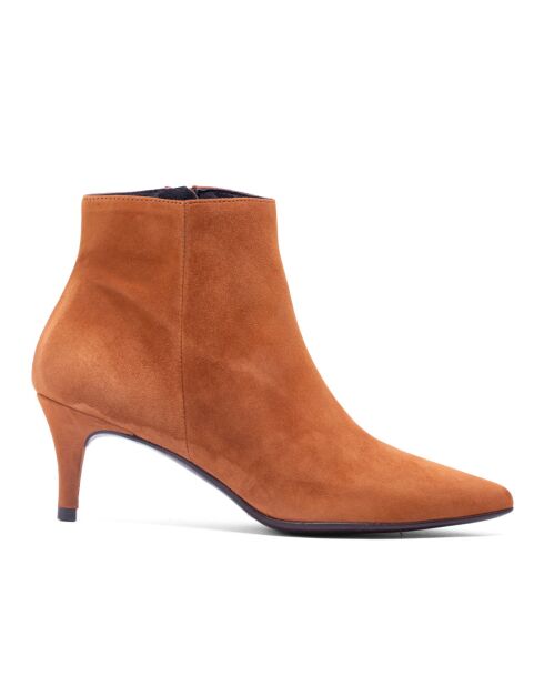 Bottines en Velours de Cuir Claudia cognac - Talon 5.5 cm