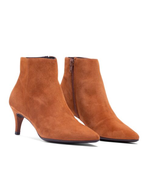 Bottines en Velours de Cuir Claudia cognac - Talon 5.5 cm
