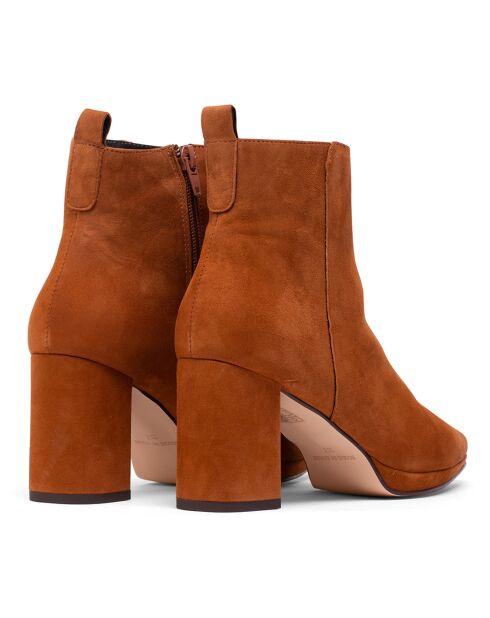 Bottines en Velours de Cuir Begoña cognac - Talon 6.5 cm