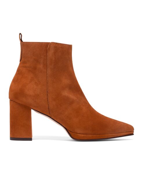 Bottines en Velours de Cuir Begoña cognac - Talon 6.5 cm