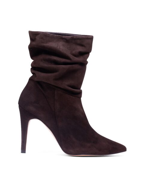Bottines en Velours de Cuir Indira marron - Talon 8 cm