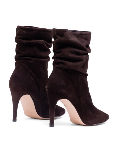 Bottines en Velours de Cuir Indira marron - Talon 8 cm