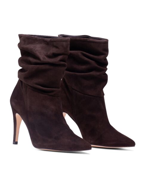 Bottines en Velours de Cuir Indira marron - Talon 8 cm