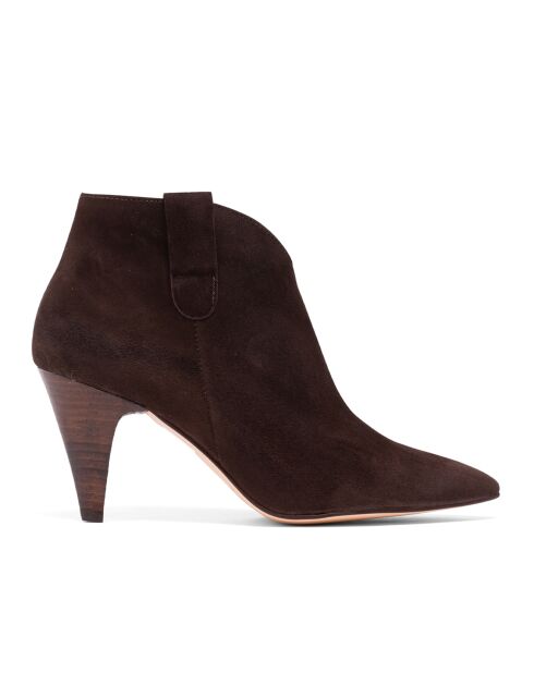 Bottines en Velours de Cuir Aurelia marron - Talon 6 cm