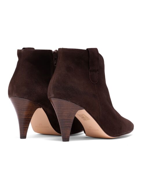 Bottines en Velours de Cuir Aurelia marron - Talon 6 cm