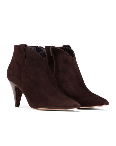 Bottines en Velours de Cuir Aurelia marron - Talon 6 cm