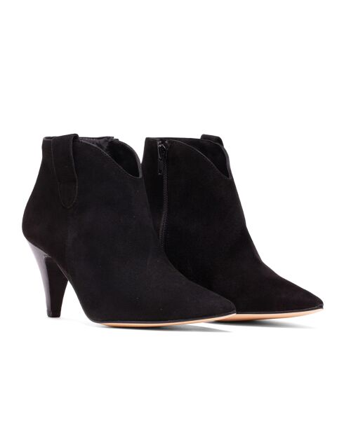Bottines en Velours de Cuir Aurelia noires - Talon 6 cm
